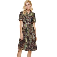 New York City Nyc Skyscrapers Button Top Knee Length Dress