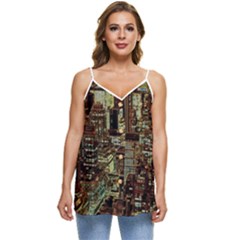 New York City Nyc Skyscrapers Casual Spaghetti Strap Chiffon Top