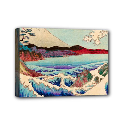 Wave Japanese Mount Fuji Woodblock Print Ocean Mini Canvas 7  X 5  (stretched) by Cowasu