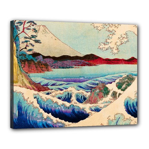 Wave Japanese Mount Fuji Woodblock Print Ocean Canvas 20  X 16  (stretched) by Cowasu