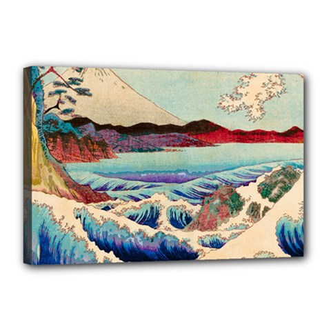 Wave Japanese Mount Fuji Woodblock Print Ocean Canvas 18  X 12  (stretched) by Cowasu