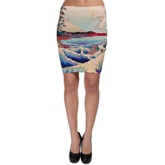 Wave Japanese Mount Fuji Woodblock Print Ocean Bodycon Skirt by Cowasu