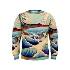 Wave Japanese Mount Fuji Woodblock Print Ocean Kids  Sweatshirt