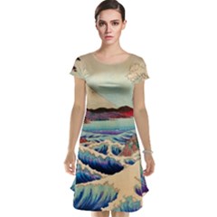 Wave Japanese Mount Fuji Woodblock Print Ocean Cap Sleeve Nightdress by Cowasu