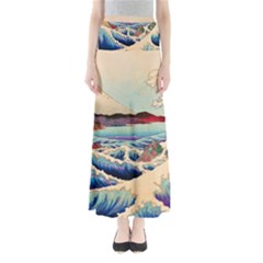 Wave Japanese Mount Fuji Woodblock Print Ocean Full Length Maxi Skirt by Cowasu