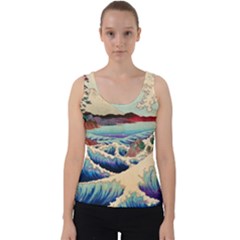 Wave Japanese Mount Fuji Woodblock Print Ocean Velvet Tank Top by Cowasu