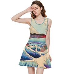 Wave Japanese Mount Fuji Woodblock Print Ocean Inside Out Racerback Dress by Cowasu