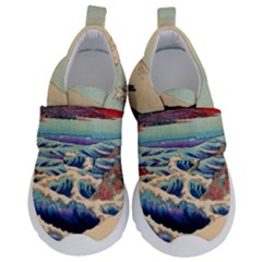 Wave Japanese Mount Fuji Woodblock Print Ocean Kids  Velcro No Lace Shoes by Cowasu