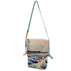 Wave Japanese Mount Fuji Woodblock Print Ocean Folding Shoulder Bag by Cowasu