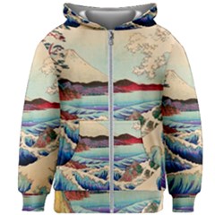 Wave Japanese Mount Fuji Woodblock Print Ocean Kids  Zipper Hoodie Without Drawstring by Cowasu