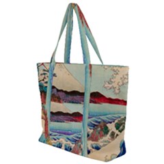 Wave Japanese Mount Fuji Woodblock Print Ocean Zip Up Canvas Bag by Cowasu