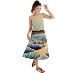 Wave Japanese Mount Fuji Woodblock Print Ocean Summer Maxi Dress by Cowasu