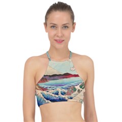 Wave Japanese Mount Fuji Woodblock Print Ocean Racer Front Bikini Top by Cowasu