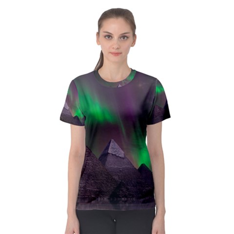 Fantasy Pyramid Mystic Space Aurora Women s Sport Mesh Tee by Cowasu