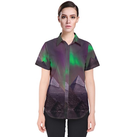 Fantasy Pyramid Mystic Space Aurora Women s Short Sleeve Shirt by Cowasu