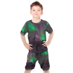 Fantasy Pyramid Mystic Space Aurora Kids  Tee And Shorts Set