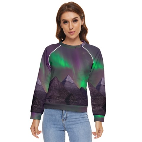 Fantasy Pyramid Mystic Space Aurora Women s Long Sleeve Raglan Tee by Cowasu