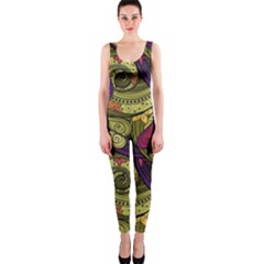 Pattern Vector Texture Style Garden Drawn Hand Floral One Piece Catsuit by Cowasu