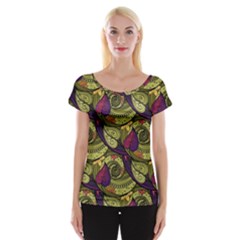 Pattern Vector Texture Style Garden Drawn Hand Floral Cap Sleeve Top by Cowasu