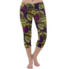 Pattern Vector Texture Style Garden Drawn Hand Floral Capri Yoga Leggings by Cowasu