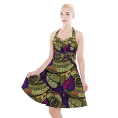 Pattern Vector Texture Style Garden Drawn Hand Floral Halter Party Swing Dress  by Cowasu