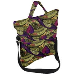 Pattern Vector Texture Style Garden Drawn Hand Floral Fold Over Handle Tote Bag by Cowasu