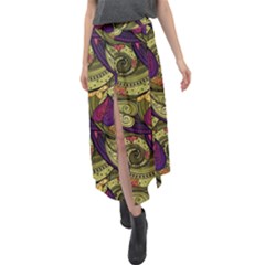 Pattern Vector Texture Style Garden Drawn Hand Floral Velour Split Maxi Skirt by Cowasu