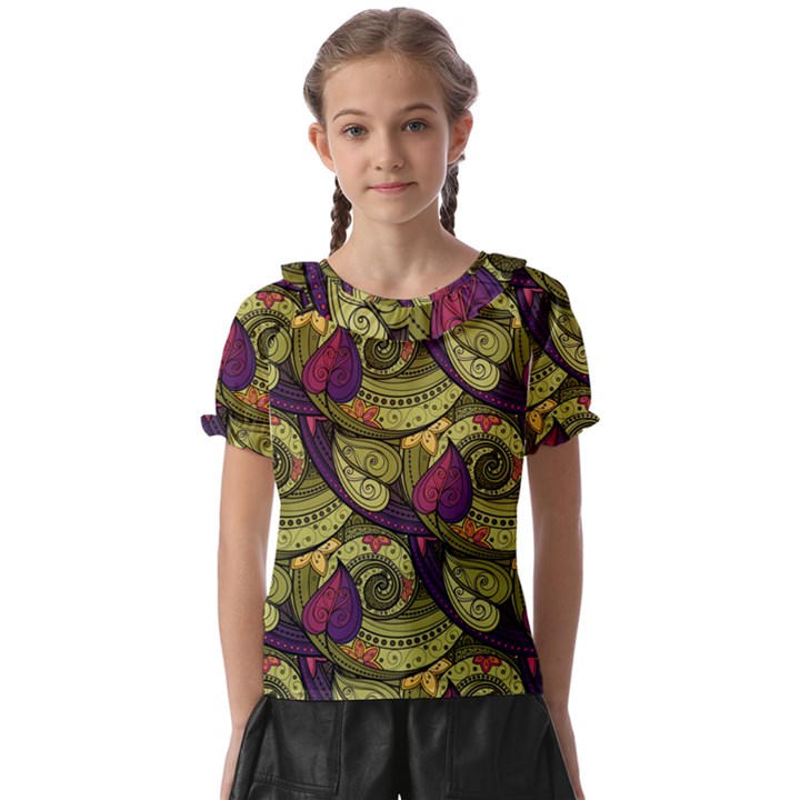 Pattern Vector Texture Style Garden Drawn Hand Floral Kids  Frill Chiffon Blouse