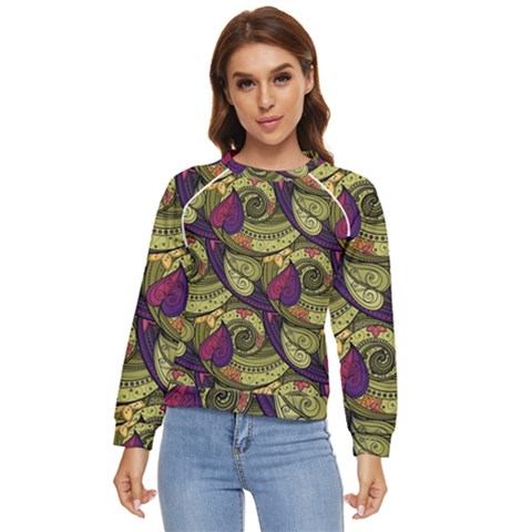 Pattern Vector Texture Style Garden Drawn Hand Floral Women s Long Sleeve Raglan Tee by Cowasu