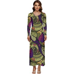 Pattern Vector Texture Style Garden Drawn Hand Floral Long Sleeve Longline Maxi Dress by Cowasu