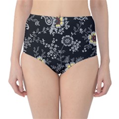 White And Yellow Floral And Paisley Illustration Background Classic High-waist Bikini Bottoms by Cowasu