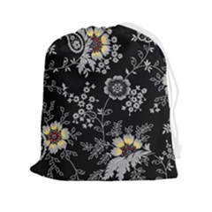 White And Yellow Floral And Paisley Illustration Background Drawstring Pouch (2xl) by Cowasu