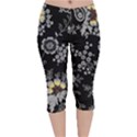 White And Yellow Floral And Paisley Illustration Background Velvet Capri Leggings  View1