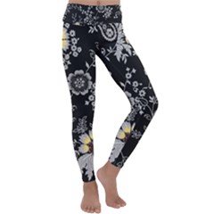 White And Yellow Floral And Paisley Illustration Background Kids  Lightweight Velour Classic Yoga Leggings by Cowasu