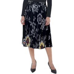 White And Yellow Floral And Paisley Illustration Background Classic Velour Midi Skirt  by Cowasu