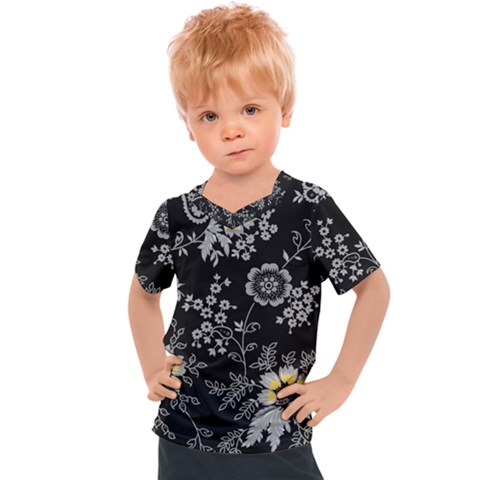 White And Yellow Floral And Paisley Illustration Background Kids  Sports Tee by Cowasu