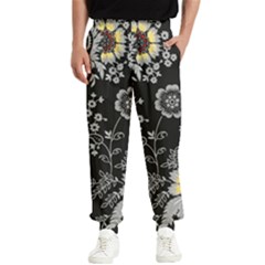 White And Yellow Floral And Paisley Illustration Background Men s Elastic Waist Pants by Cowasu