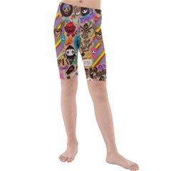 Multicolored Doodle Art Wallpaper Kids  Mid Length Swim Shorts by Cowasu