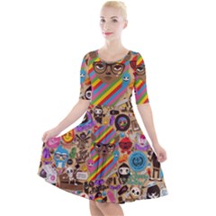 Multicolored Doodle Art Wallpaper Quarter Sleeve A-line Dress