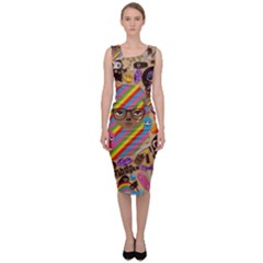 Multicolored Doodle Art Wallpaper Sleeveless Pencil Dress by Cowasu