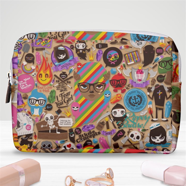 Multicolored Doodle Art Wallpaper Make Up Pouch (Medium)