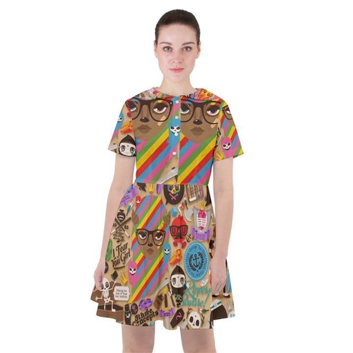 Multicolored Doodle Art Wallpaper Sailor Dress