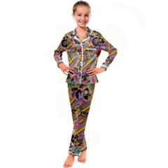 Multicolored Doodle Art Wallpaper Kids  Satin Long Sleeve Pajamas Set by Cowasu