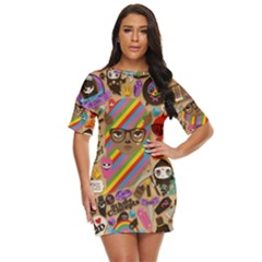 Multicolored Doodle Art Wallpaper Just Threw It On Dress by Cowasu