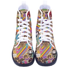 Multicolored Doodle Art Wallpaper High-top Canvas Sneakers by Cowasu