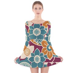 Japanese Folk Art Long Sleeve Velvet Skater Dress