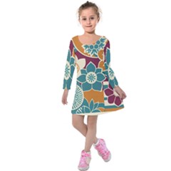 Japanese Folk Art Kids  Long Sleeve Velvet Dress