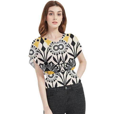 Flowers Pattern Butterfly Chiffon Blouse by danenraven