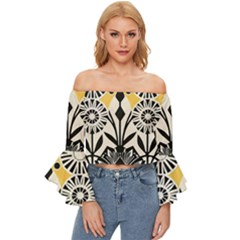 Flowers Pattern Off Shoulder Flutter Bell Sleeve Top