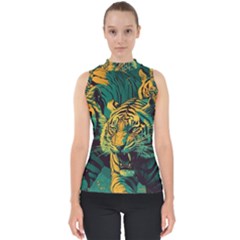 Tiger Mock Neck Shell Top by danenraven